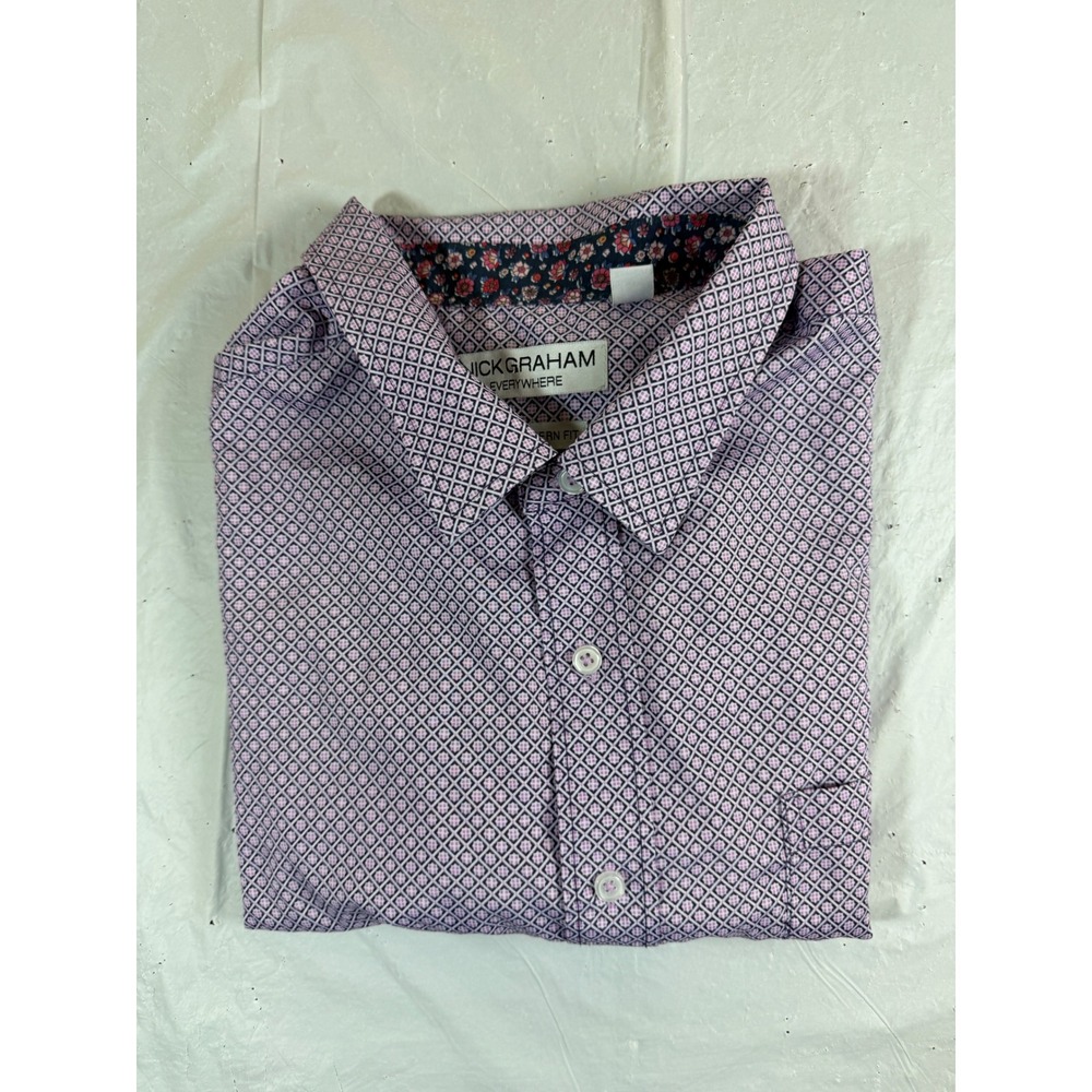 Nick Graham Everywhere Mens‎ 2XL Purple Geometric Stretch Modern Fit Shirt SS